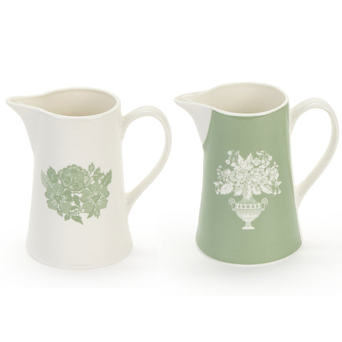 CLOUDS OF FABRIC Pitcher with white and green flowers Chloe New Bone China porcelain 620 ml 2 variants