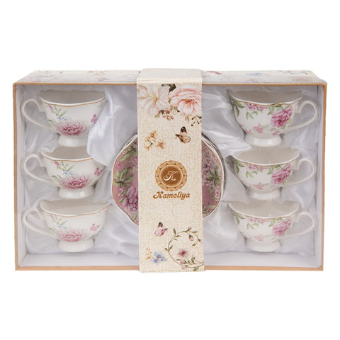 Clayre &amp; Eef Set 6 Espresso cups with saucer in porcelain 220 ml