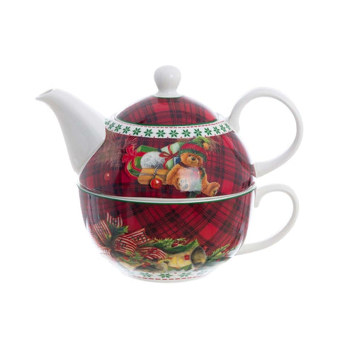 BLANC MARICLO' Théière de Noël avec tasse décorée d'ours en porcelaine 16x15x17 cm