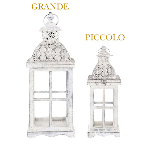 Blanc Mariclò Wall / wall candle holder lantern with glass, in metal and antique white wood, Vintage Shabby Chic ELEUSI COLLECTION 2 variants