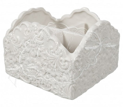 CUDDLES AT HOME White ceramic kitchen cutlery holder with Shabby Chic doodles "DAPHNE" 16X16X11 cm