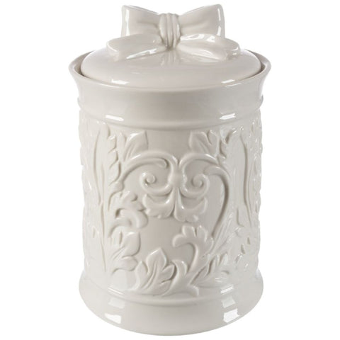 COCCOLE DI CASA Pot à biscuits en porcelaine à nœud DAMASK blanc D15xh23cm JM10326