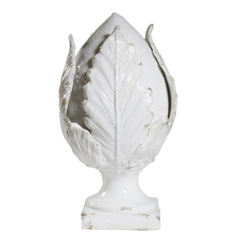 VIRGINIA CASA Bouton sur petit pied décor porte-bonheur en céramique blanche H34 cm