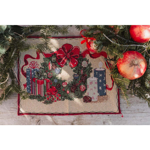 BLANC MARICLO' Cotton Christmas print runner and cushion set 45x45 cm 33x172 cm