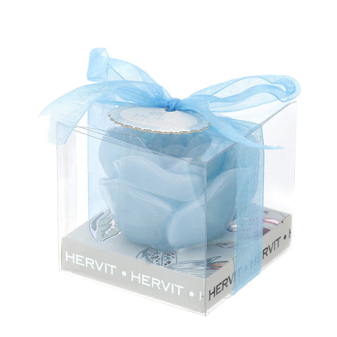 HERVIT Candela rosa laccata blu idea bomboniera confezione con fiocco Ø4,5x3 cm