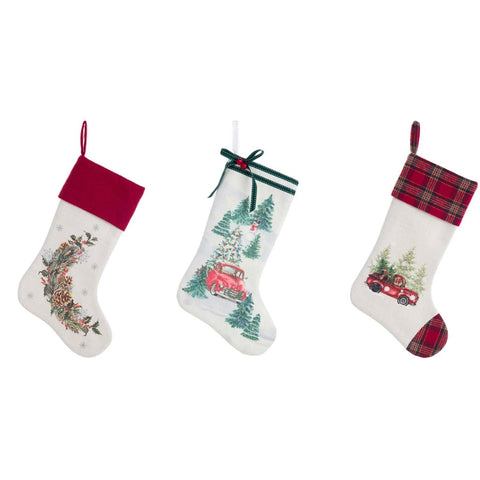 BLANC MARICLO' Velvet stocking with Christmas theme decoration 3 variants 33x14 cm