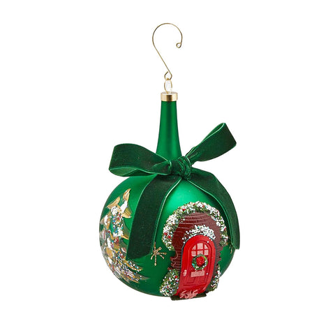 EDG Boule de Noël avec porte long cou verre vert Ø10 cm