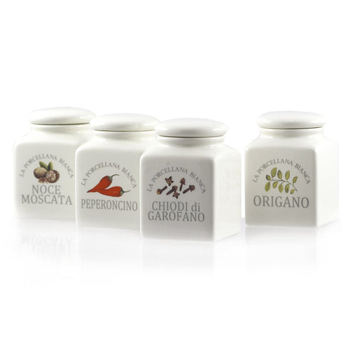 LA PORCELLANA BIANCA Set of 4 porcelain spice jars H 9.5cm
