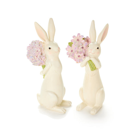 Fabric Clouds Resin Rabbit with Flowers 11.5xh27 cm 2 variants (1pc)