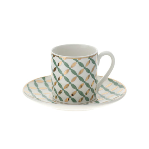 Hervit Set of two green/blue porcelain coffee cups "Vlk Design" 12x6 cm