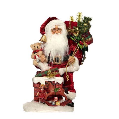 GOODWILL Statuetta Babbo Natale con lucine LED resina e tessuto rosso H45 cm