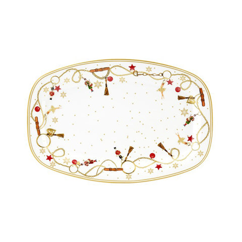 Fade Plateau de Noël ovale en porcelaine décors "Étoiles" 30x20,5 cm