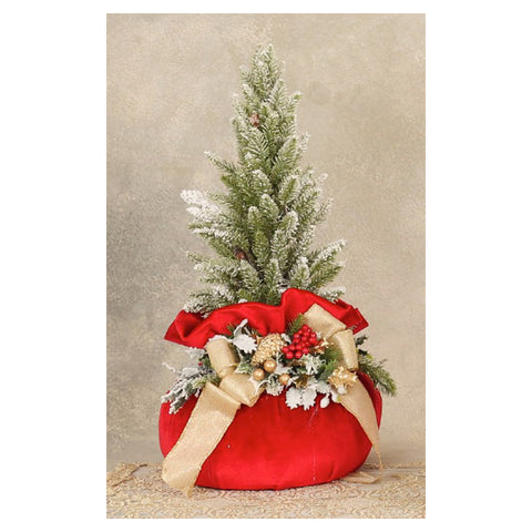 Fiori di Lena Pouf in medium red velvet with snow-covered tree Made in Italy