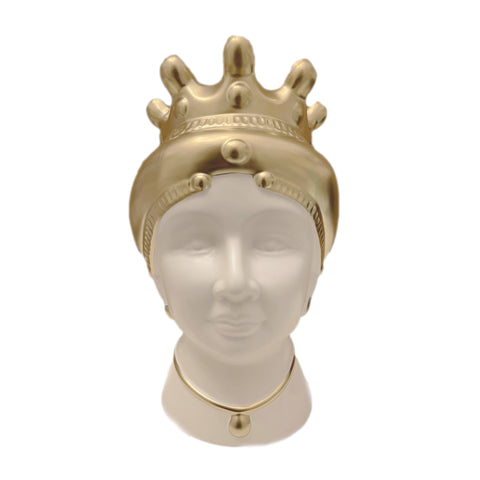 HERVIT Decorazione statuina testa di moro porcellana bianco e oro h 35cm