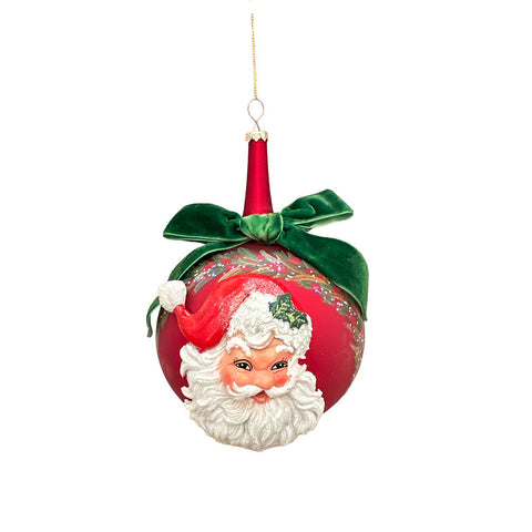 EDG Boule de Noël avec guirlande Père Noël et noeud en verre rouge-vert Ø10 cm