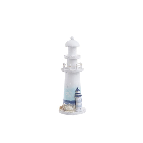 INART White and blue wooden lighthouse decoration 8x8x21 cm 4-70-511-0136
