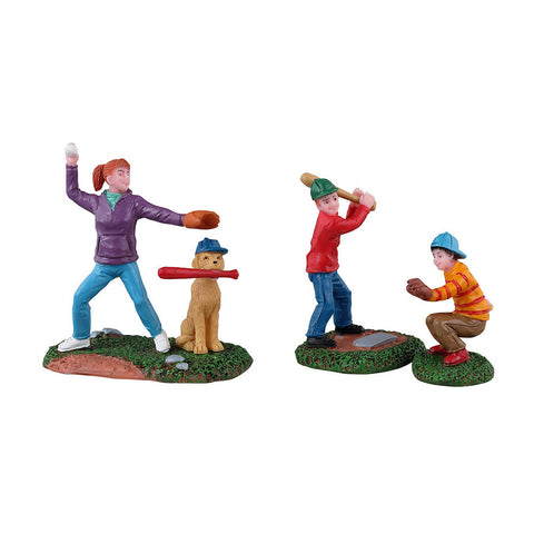 LEMAX Set 3 pezzi Bambini che giocano a baseball "Baseball Practice" in resina