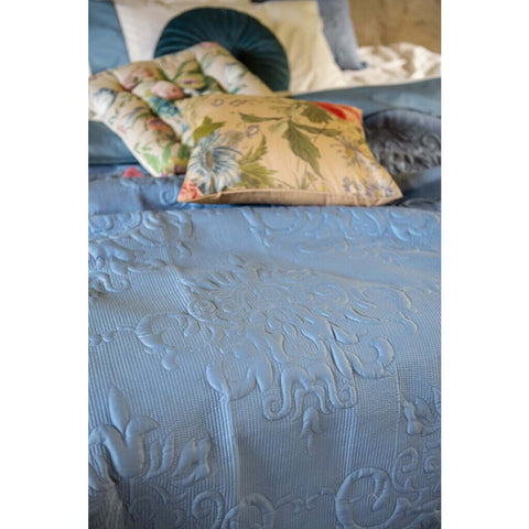 Blanc Mariclò Quilt for one and a half square AGATA blue damask 220x260 cm