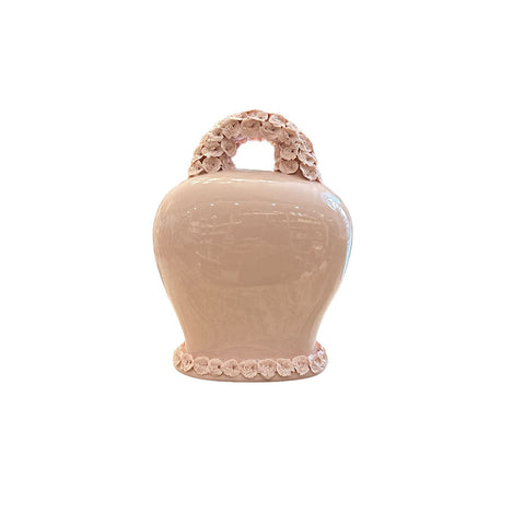 SHARON Grosse cloche décorée avec anneau et anse de couleur sur roses en porcelaine de couleur rose H 16,5 cm