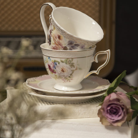CLAYRE &amp; EEF Set 2 tea cups with saucer in pink porcelain 220 ml 13x9x7 cm Ø15x2 cm