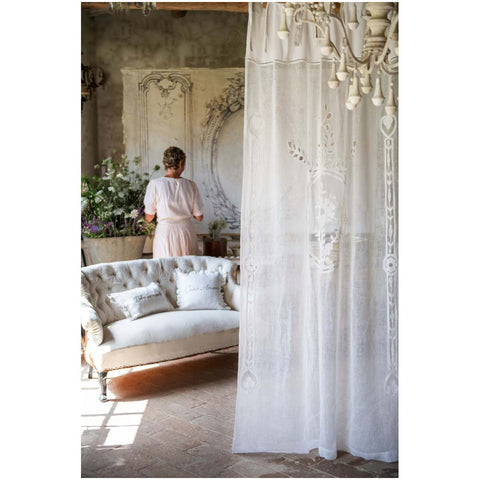 Blanc Mariclò Set of two white linen curtains "Dentelle" Shabby 140x290 cm