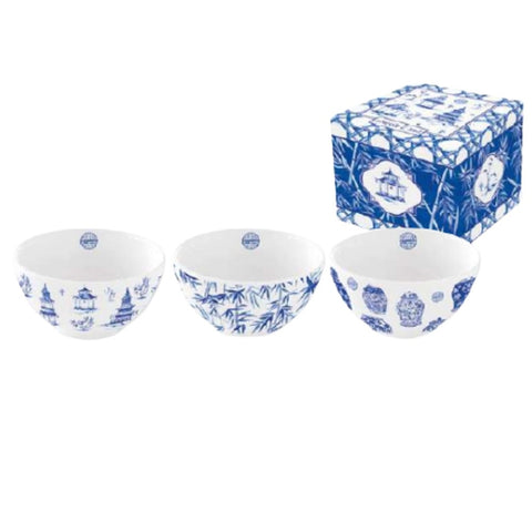 EASY LIFE Set of 3 blue PAGODA porcelain bowls in color box Ø 9,5 cm