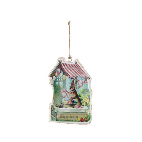 Blanc Mariclò Bunny with egg decoration to hang "Happy Easter", metal Easter decoration "CORELLI COLLECTION" 10x16 cm