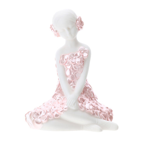 HERVIT Statuina ballerina fiorella in porcellana rosa con luce led Biscuit 12cm