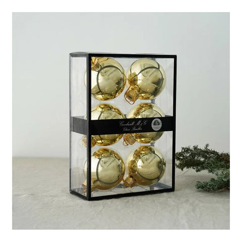 GOODWILL Coffret 6 boules de sapin de Noël dorées brillantes en verre
