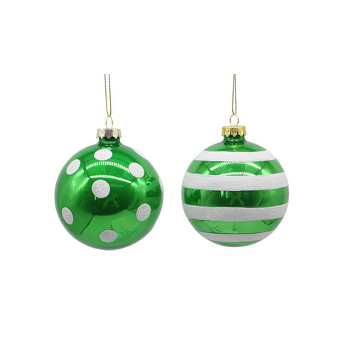 VETUR Green Christmas tree ball in glass 2 variants D8 cm (1pc)