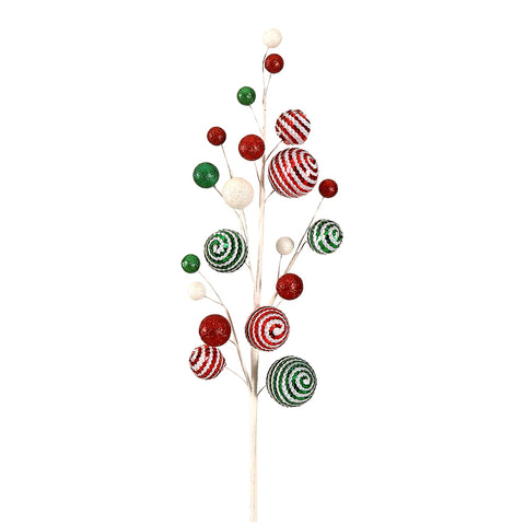 Branche de décoration de Noël VETUR avec boules en polystyrène rouge/vert 73cm
