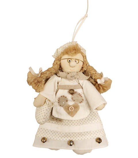 Angelica Home Bambolina con abito bianco addobbo natalizio per albero h18 cm