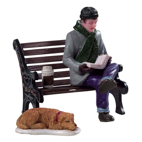 LEMAX Ensemble deux pièces Homme sur banc et chien "Journée Relaxation" en résine