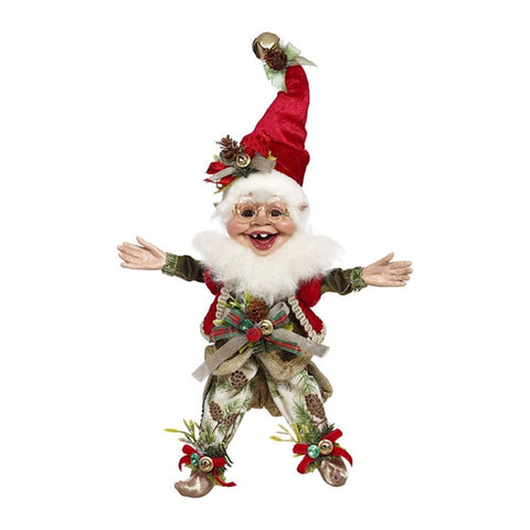 GOODWILL Statuetta elfo Babbo Natale piccolo Mark Roberts con abito tessuto rosso e verde H28cm