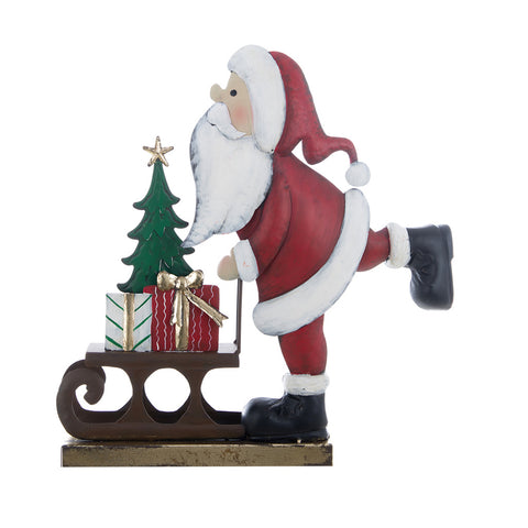 Blanc Mariclò Grande figurine de Père Noël avec traîneau et cadeaux en métal