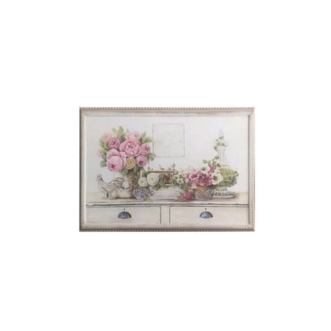 BLANC MARICLO' Canvas painting floral beige wood 2 variants 51x3,5x35,5cm