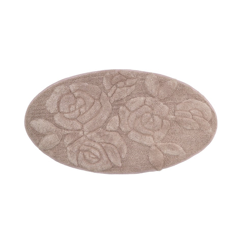 CLOUD OF FABRIC Oval bath mat with mauve rose floral decoration 55x100 cm