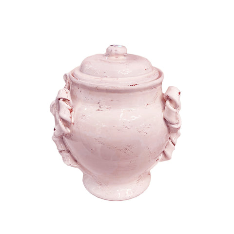 LEONA Potiche con coperchio Shabby Chic ceramica rosa con fiocchi H33 cm