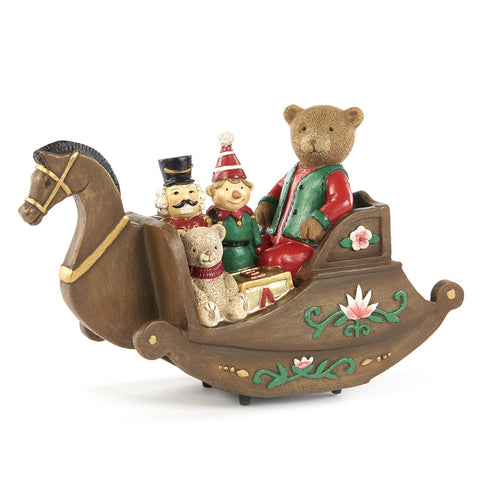 GOODWILL Statuetta natalizia Cavallo a dondolo in resina con giocattoli