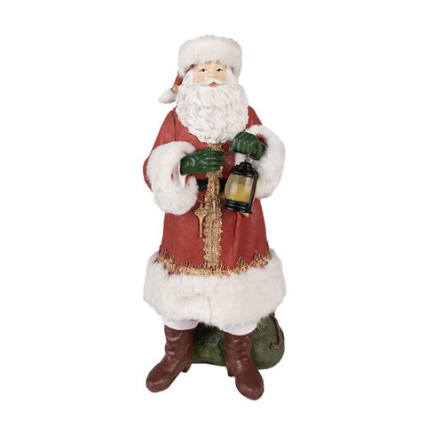 Clayre &amp; Eef Santa Claus with led lantern in polyresin 21x18xh45 cm