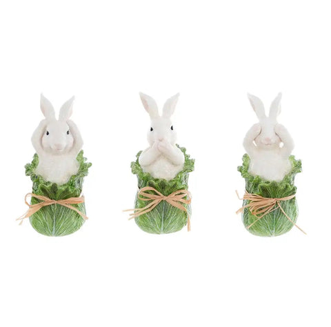 Blanc Mariclò Tris di conigli decoro pasquale in foglia di carota con fiocco, Corelli Shabby Chic h17cm