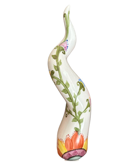 SBORDONE Corno portafortuna porcellana bianca con fiori H26 cm CR50