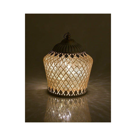 INART Lanterne lampe led décoration avec led métal ivoire et doré Ø15 H19 cm