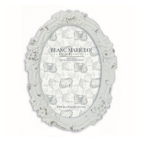 BLANC MARICLO' Cornice porta foto ovale vintage resina bianco 16x1,7x21,3 cm