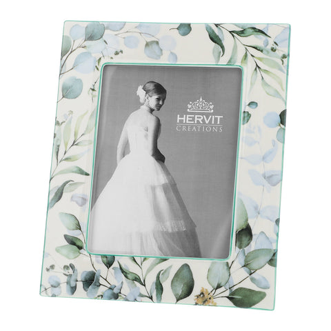 HERVIT Porcelain photo frame with botanical green floral decoration 22x27cm