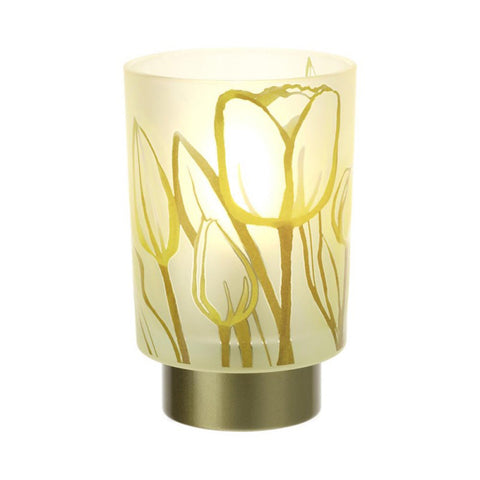 HERVIT Lampe LED en verre avec tulipes jaunes "Tulipe" D10xh16 cm