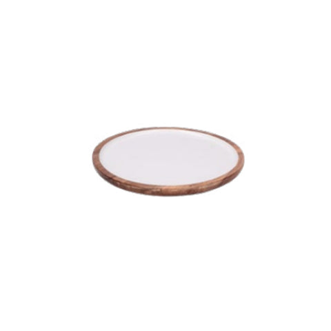 WHITE PORCELAIN Libeccio glazed wooden round tray 25,4x25,4x1,9 cm