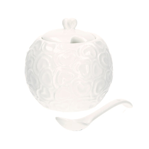 WHITE PORCELAIN Sugar bowl with lid and white VALENTINO spoon