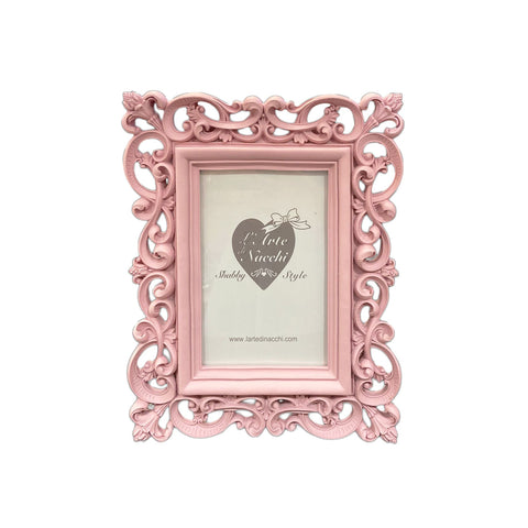 L'ARTE DI NACCHI Cornice damascata portafoto rettangolare resina rosa 10x15 cm