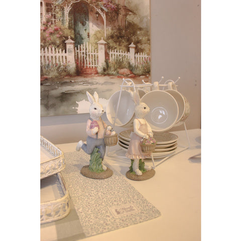 Cloth Clouds Resin Rabbit with Basket 7xh17 cm 2 variants (1pc)